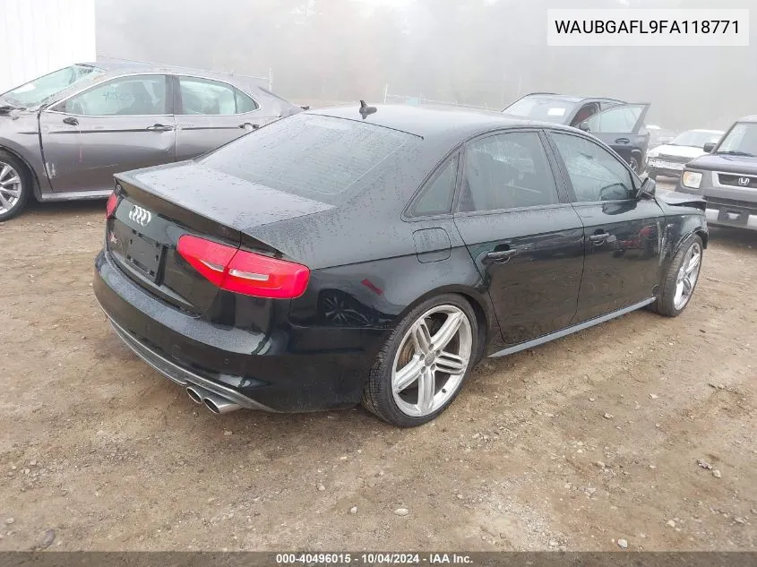 2015 Audi S4 3.0T Premium Plus VIN: WAUBGAFL9FA118771 Lot: 40496015