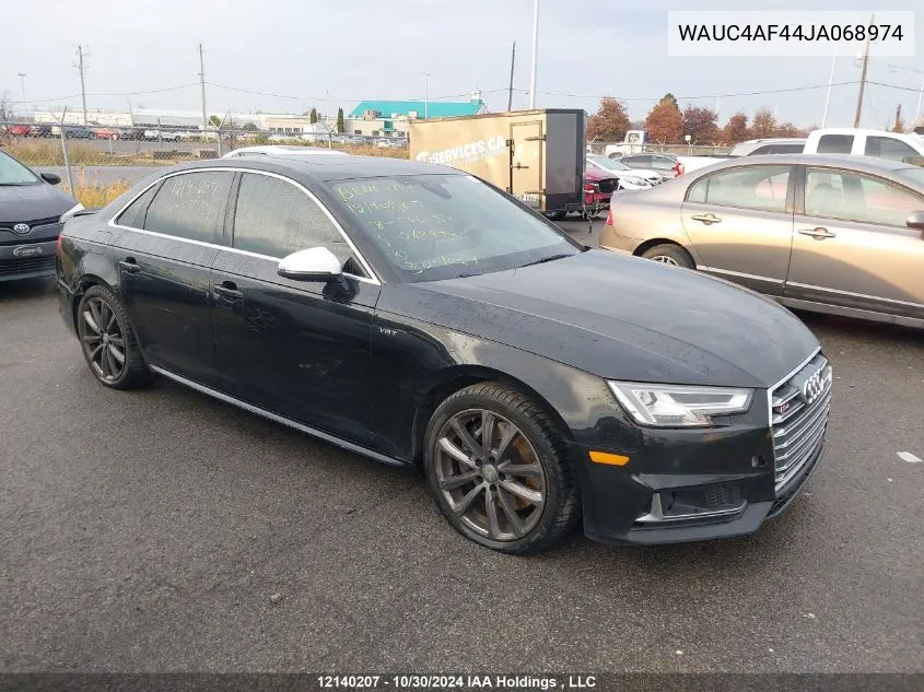 2018 Audi S4 Sedan VIN: WAUC4AF44JA068974 Lot: 12140207