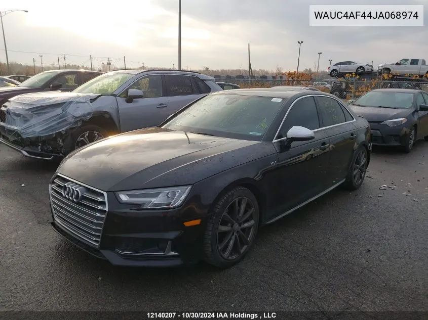 2018 Audi S4 Sedan VIN: WAUC4AF44JA068974 Lot: 12140207