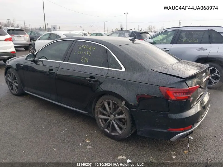 2018 Audi S4 Sedan VIN: WAUC4AF44JA068974 Lot: 12140207