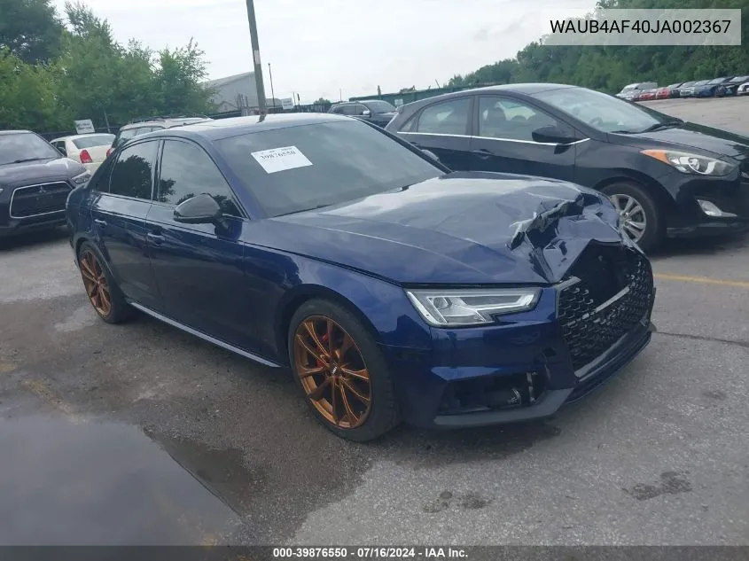 WAUB4AF40JA002367 2018 Audi S4 3.0T Premium Plus