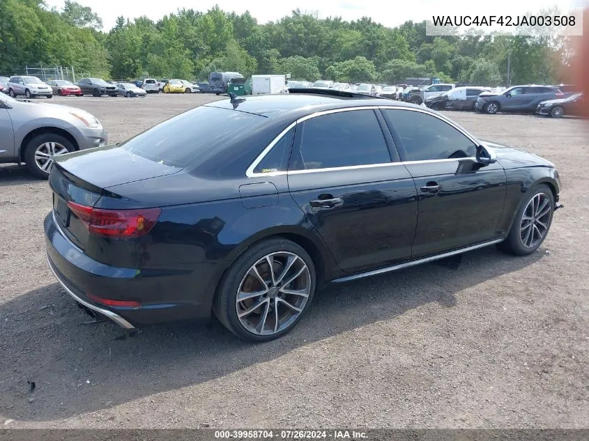 2018 Audi S4 3.0T Premium Plus VIN: WAUC4AF42JA003508 Lot: 39958704