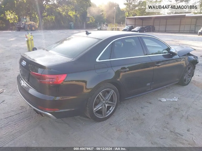 2018 Audi S4 3.0T Premium Plus VIN: WAUB4AF48JA001886 Lot: 40079927