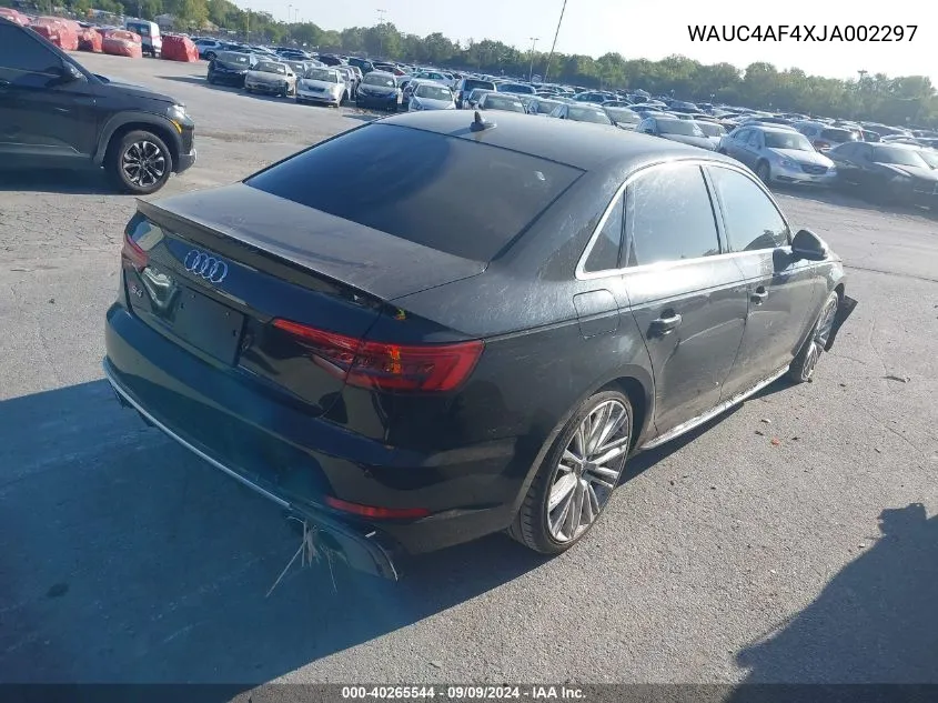 2018 Audi S4 3.0T Premium Plus VIN: WAUC4AF4XJA002297 Lot: 40265544