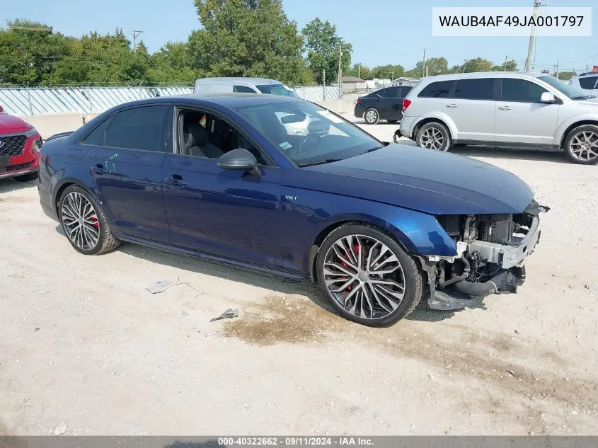 2018 Audi S4 3.0T Premium Plus VIN: WAUB4AF49JA001797 Lot: 40322662