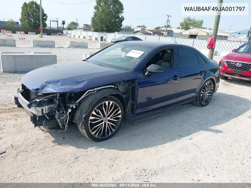 2018 Audi S4 3.0T Premium Plus VIN: WAUB4AF49JA001797 Lot: 40322662