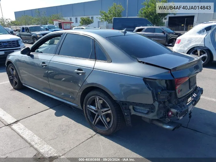 2018 Audi S4 3.0T Premium Plus VIN: WAUB4AF40JA014843 Lot: 40393858