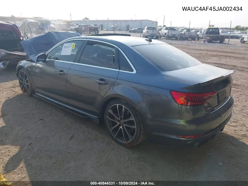 2018 Audi S4 Prestige VIN: WAUC4AF45JA002434 Lot: 40544331