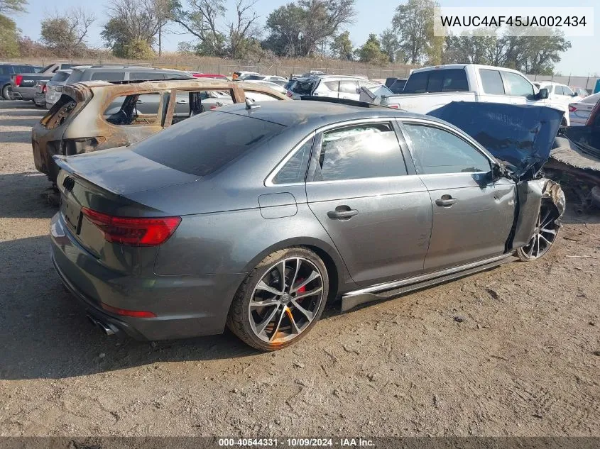 WAUC4AF45JA002434 2018 Audi S4 Prestige