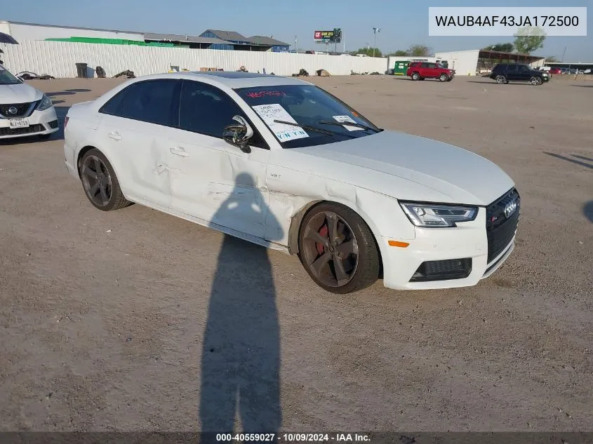 WAUB4AF43JA172500 2018 Audi S4 Premium Plus