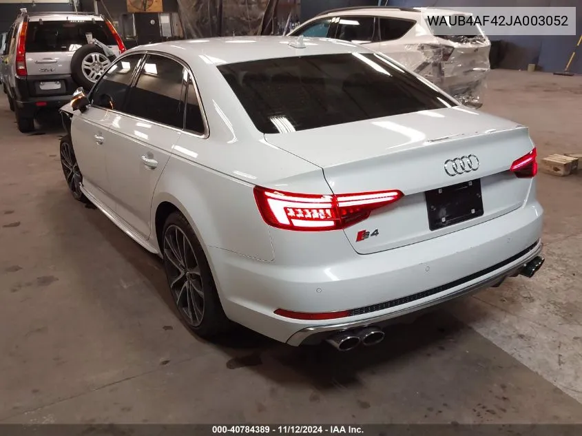 2018 Audi S4 3.0T Premium Plus VIN: WAUB4AF42JA003052 Lot: 40784389