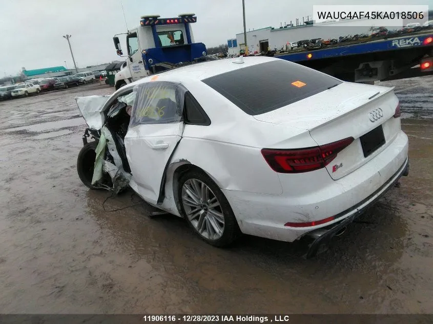 WAUC4AF45KA018506 2019 Audi S4 Sedan