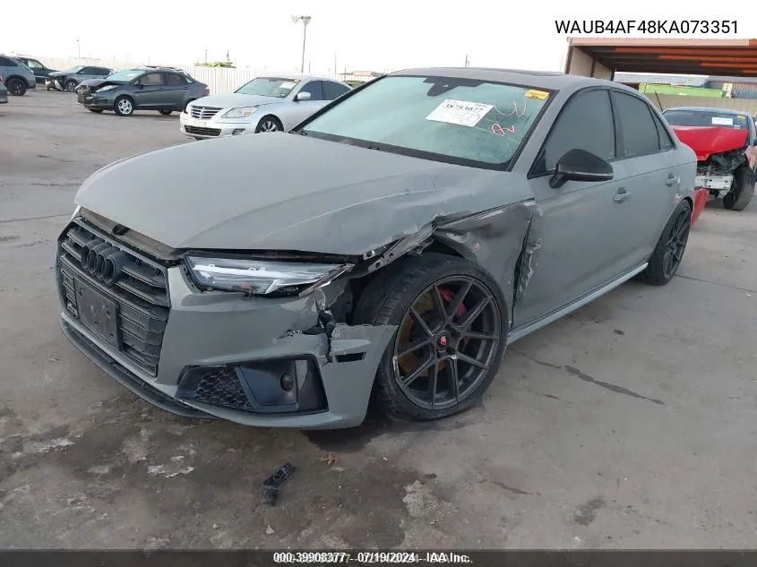 2019 Audi S4 3.0T Premium VIN: WAUB4AF48KA073351 Lot: 39908377