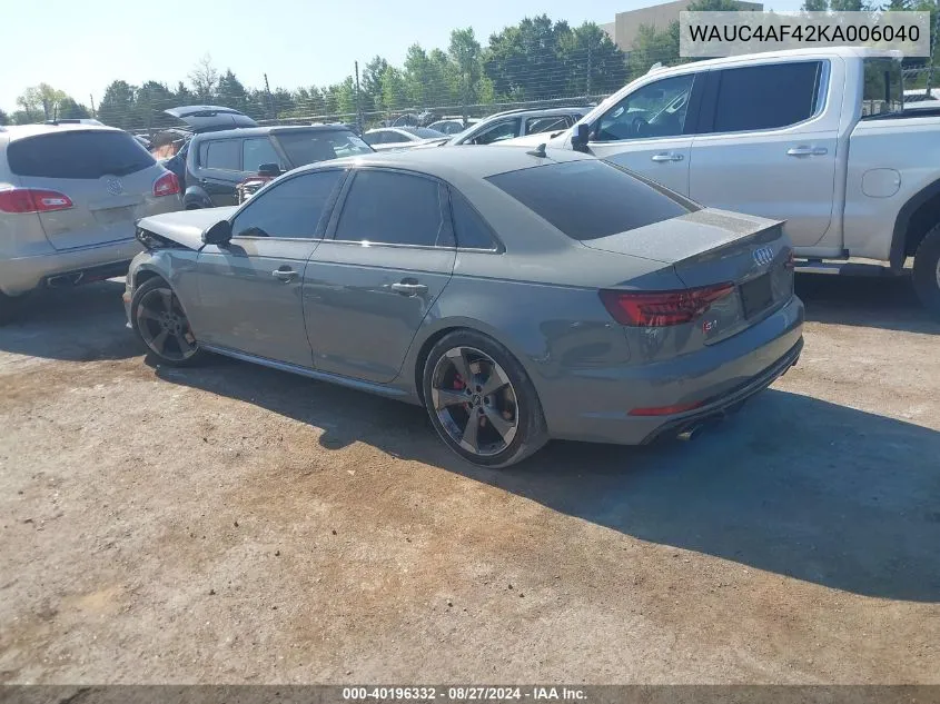 WAUC4AF42KA006040 2019 Audi S4 3.0T Premium