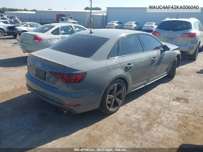 WAUC4AF42KA006040 2019 Audi S4 3.0T Premium