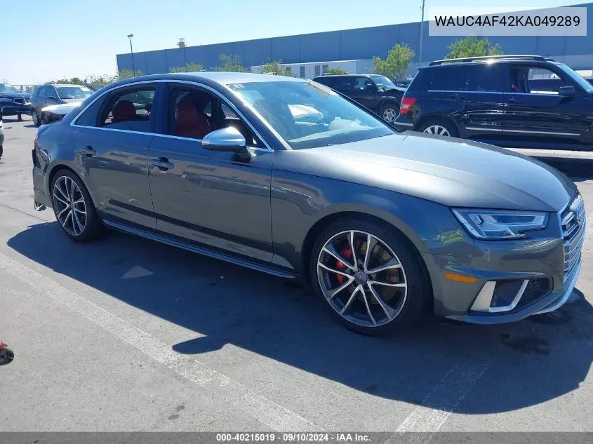 2019 Audi S4 3.0T Premium VIN: WAUC4AF42KA049289 Lot: 40215019