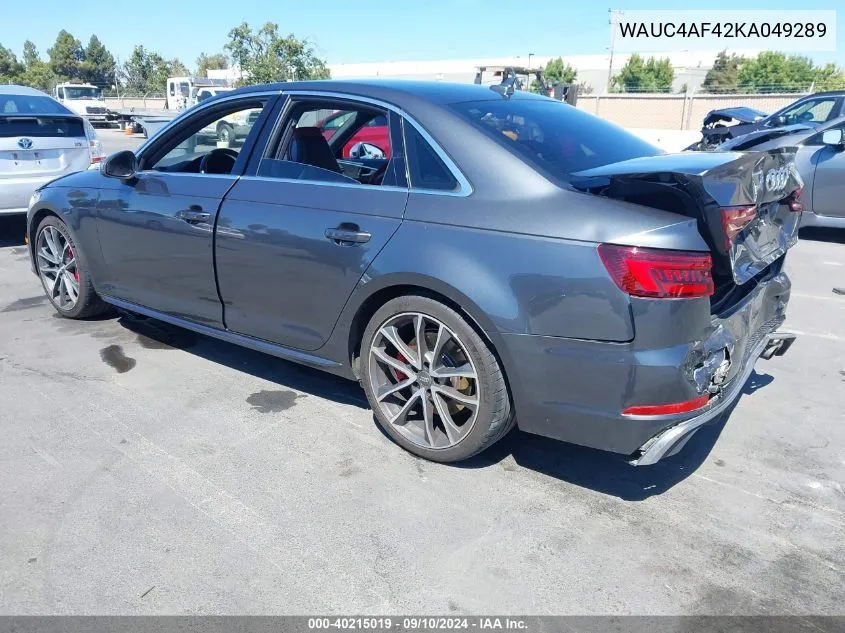 WAUC4AF42KA049289 2019 Audi S4 3.0T Premium