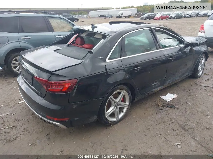 2019 Audi S4 3.0T Premium VIN: WAUB4AF45KA093251 Lot: 40583127