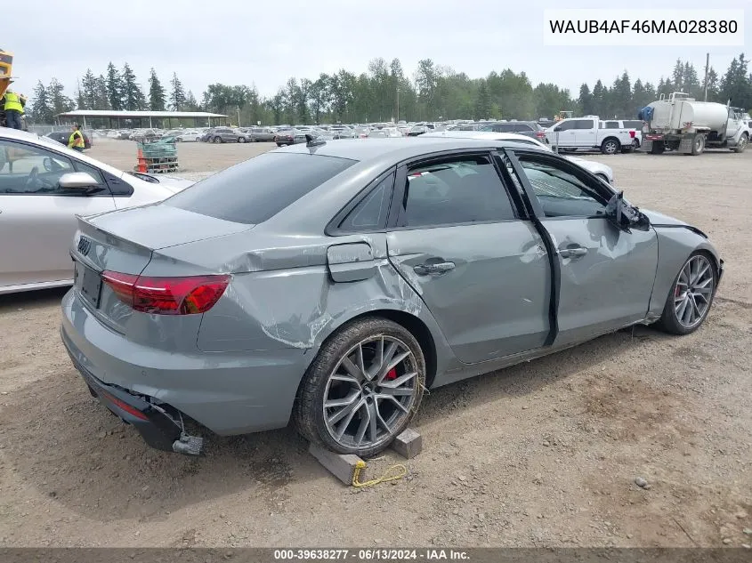 2021 Audi S4 Premium Plus Tfsi Quattro Tiptronic VIN: WAUB4AF46MA028380 Lot: 39638277