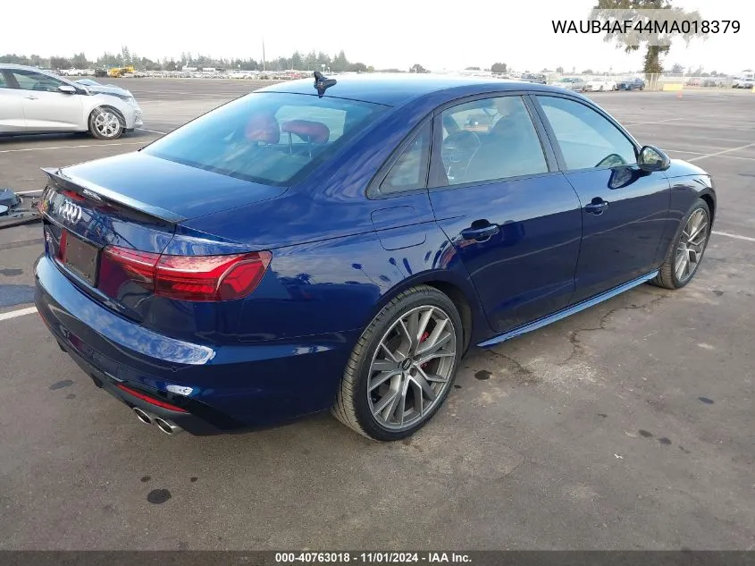 2021 Audi S4 Premium Plus Tfsi Quattro Tiptronic VIN: WAUB4AF44MA018379 Lot: 40763018