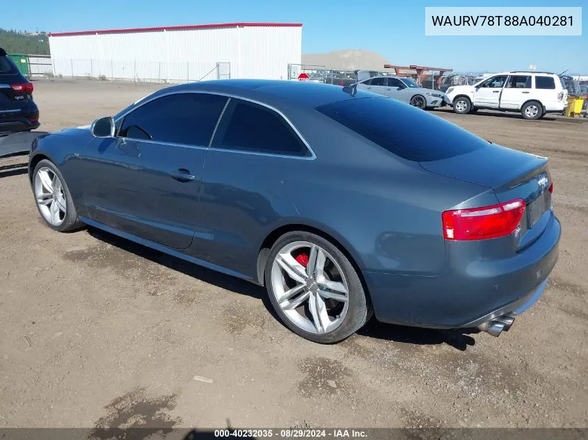 2008 Audi S5 4.2L VIN: WAURV78T88A040281 Lot: 40232035