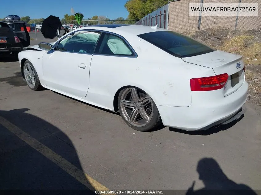 2011 Audi S5 4.2 Premium Plus VIN: WAUVVAFR0BA072569 Lot: 40689679