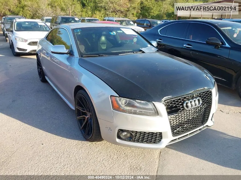 2012 Audi S5 4.2 Premium Plus VIN: WAUVVAFR5CA002194 Lot: 40490324