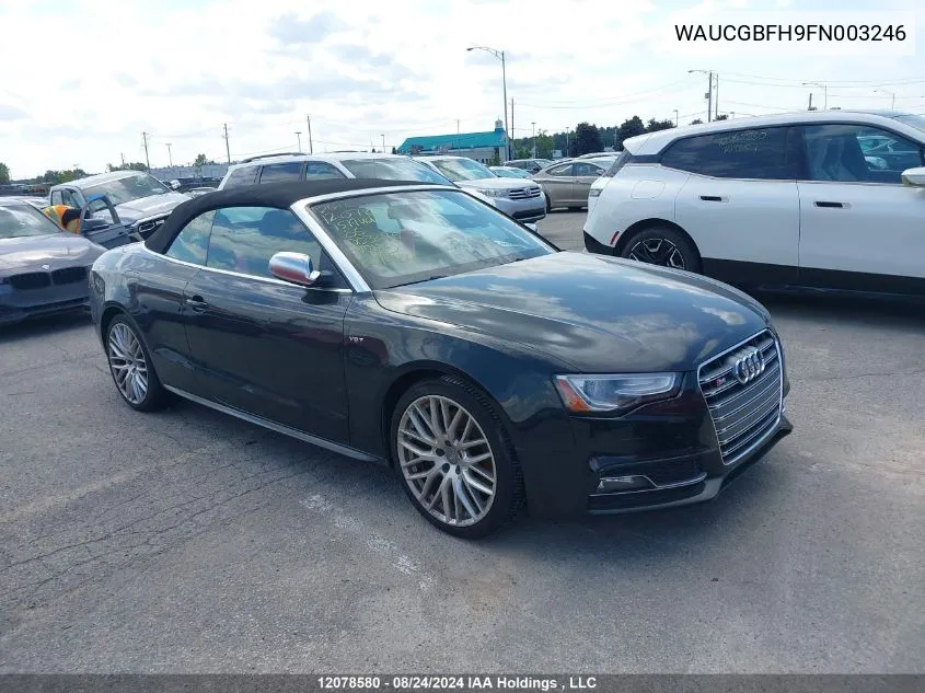 2015 Audi S5 Progressiv VIN: WAUCGBFH9FN003246 Lot: 12078580