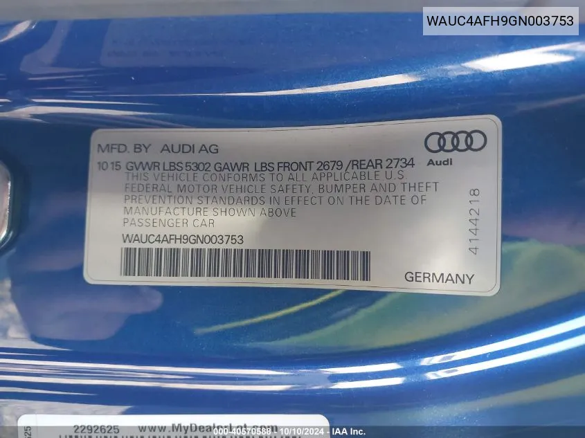 WAUC4AFH9GN003753 2016 Audi S5 3.0T Premium Plus