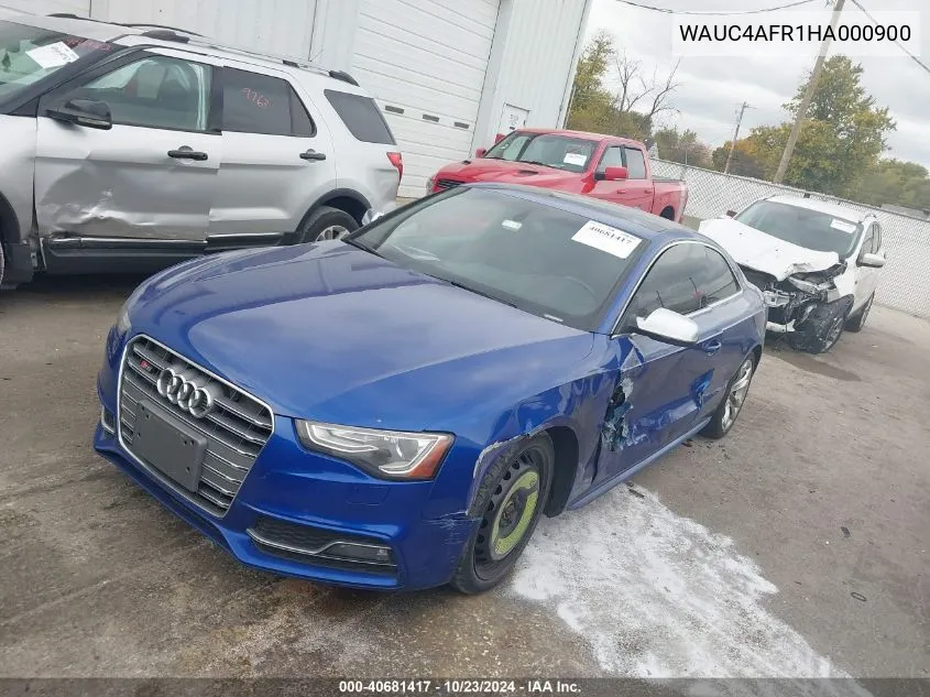 2017 Audi S5 3.0T VIN: WAUC4AFR1HA000900 Lot: 40681417