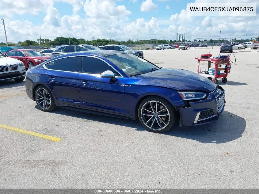 2018 Audi S5 3.0T Premium Plus VIN: WAUB4CF5XJA096875 Lot: 39600604