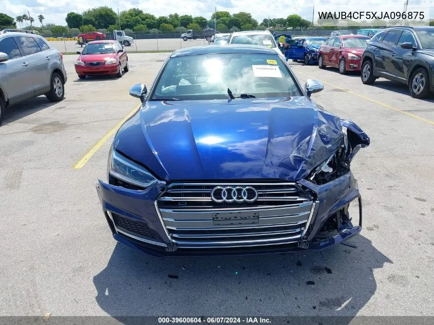 2018 Audi S5 3.0T Premium Plus VIN: WAUB4CF5XJA096875 Lot: 39600604