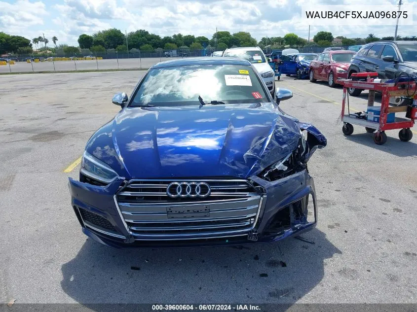 2018 Audi S5 3.0T Premium Plus VIN: WAUB4CF5XJA096875 Lot: 39600604