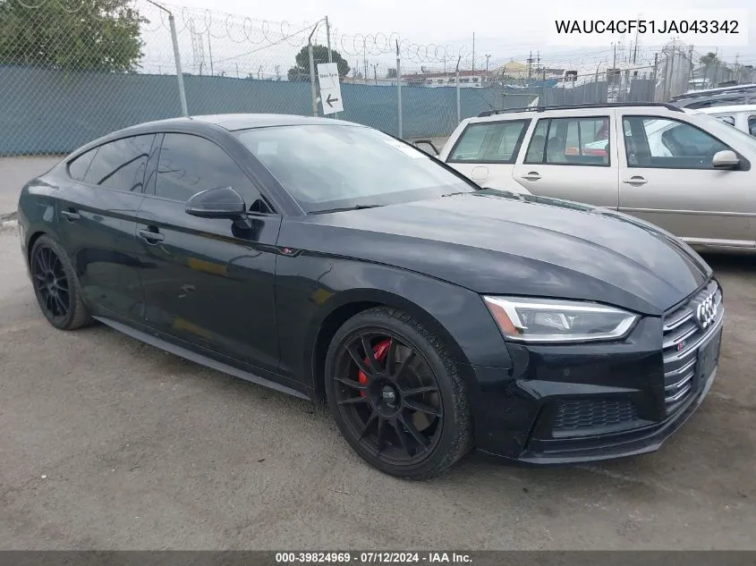 2018 Audi S5 3.0T Premium Plus VIN: WAUC4CF51JA043342 Lot: 39824969