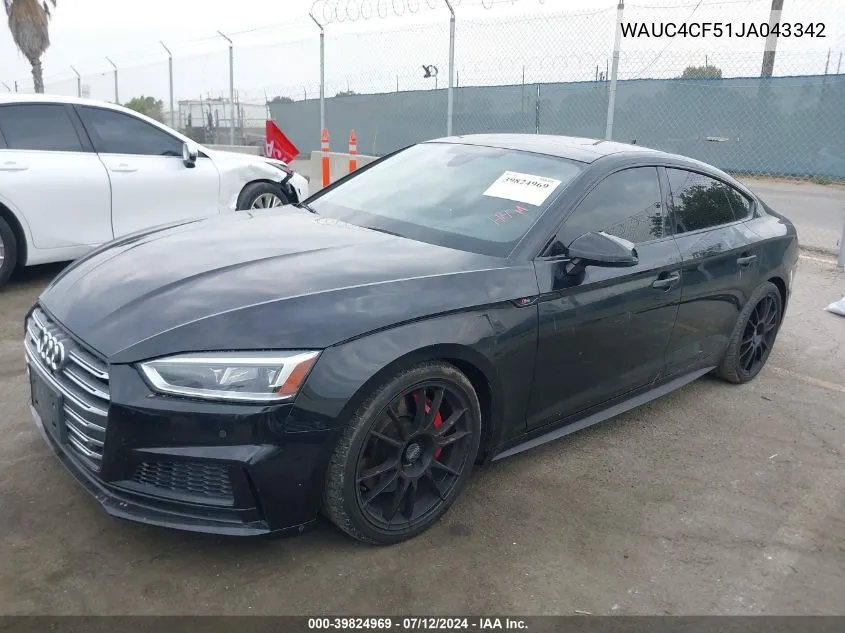 2018 Audi S5 3.0T Premium Plus VIN: WAUC4CF51JA043342 Lot: 39824969