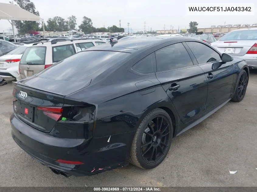 2018 Audi S5 3.0T Premium Plus VIN: WAUC4CF51JA043342 Lot: 39824969