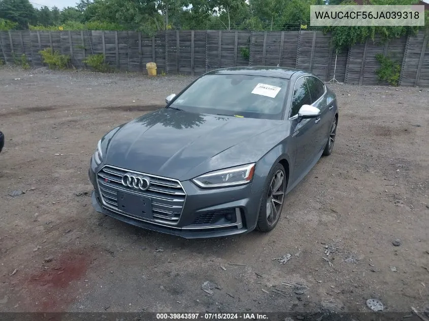 2018 Audi S5 3.0T Premium Plus VIN: WAUC4CF56JA039318 Lot: 39843597