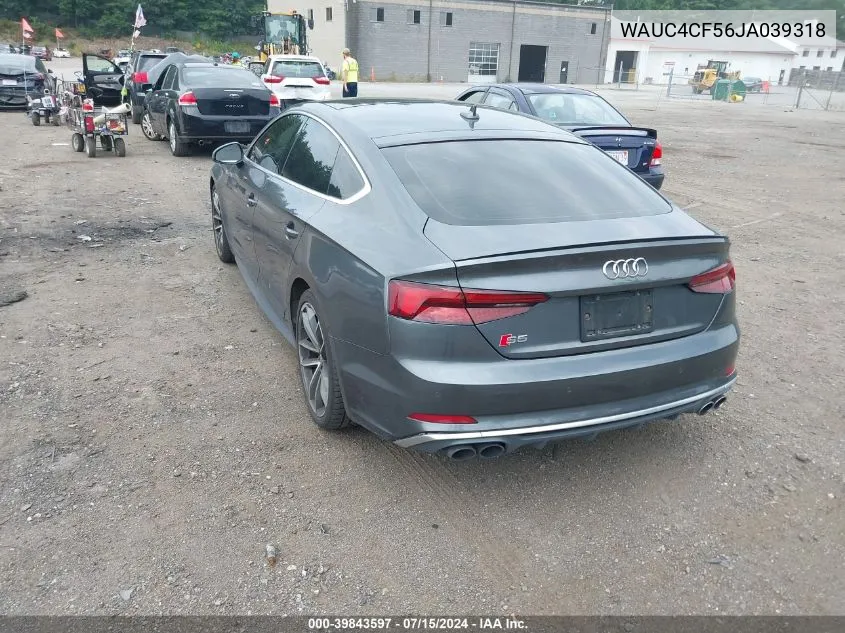 2018 Audi S5 3.0T Premium Plus VIN: WAUC4CF56JA039318 Lot: 39843597