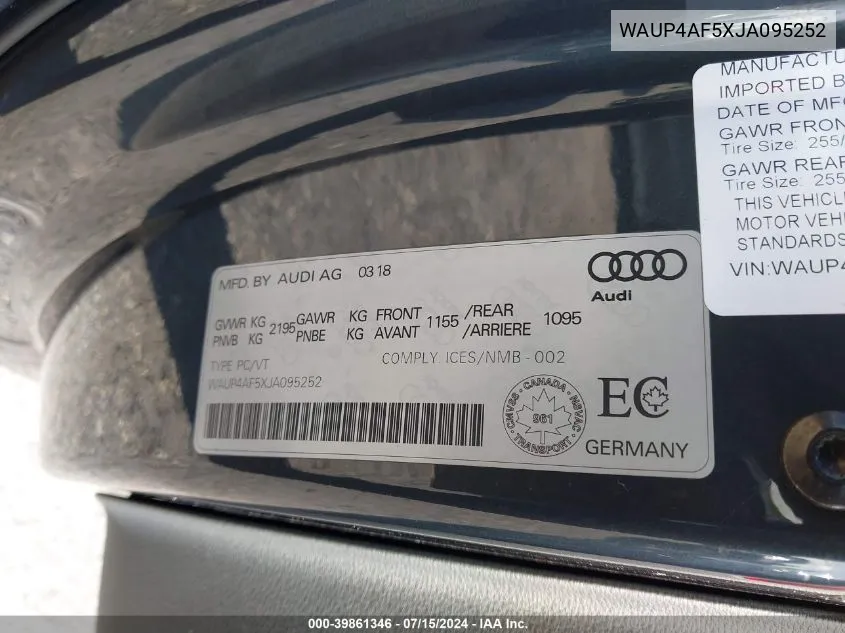 WAUP4AF5XJA095252 2018 Audi S5 3.0T Premium Plus