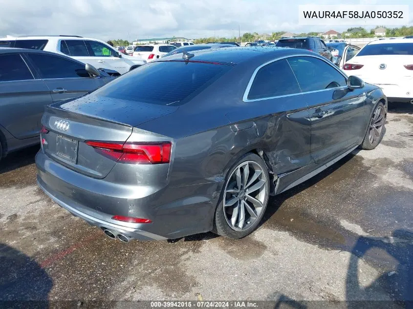 2018 Audi S5 3.0T Premium Plus VIN: WAUR4AF58JA050352 Lot: 39942015