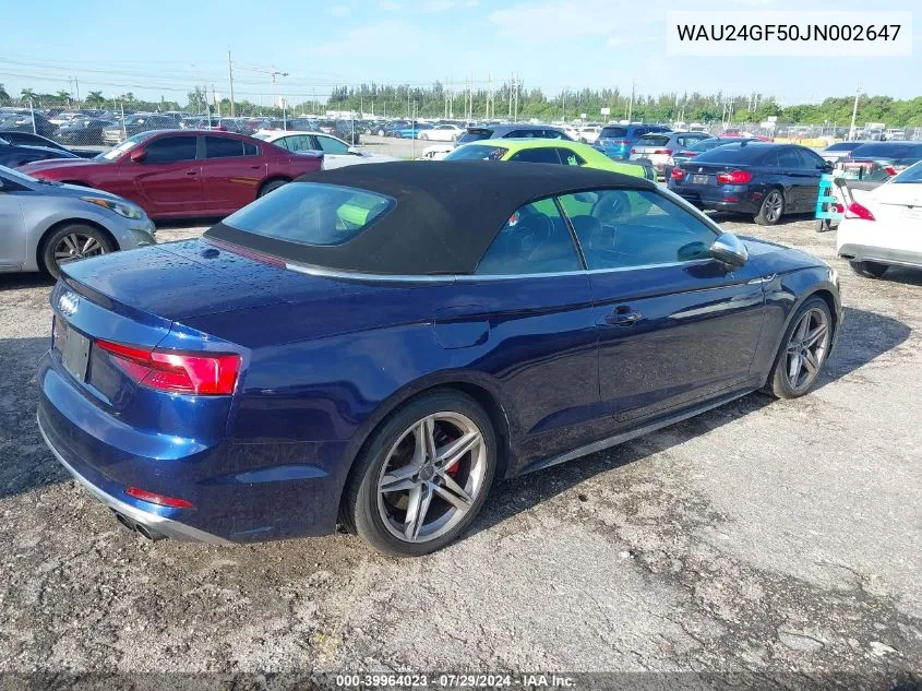 WAU24GF50JN002647 2018 Audi S5 3.0T Premium Plus