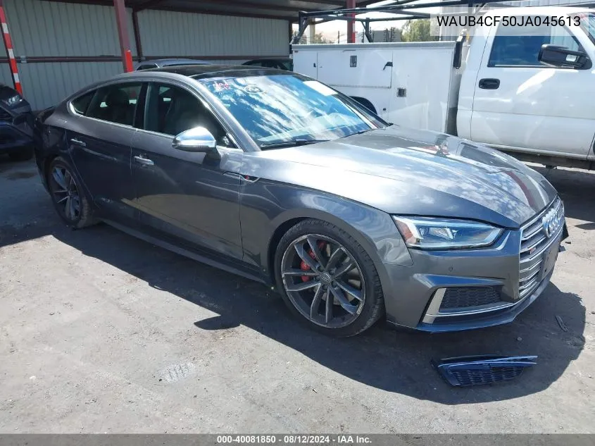 2018 Audi S5 3.0T Premium Plus VIN: WAUB4CF50JA045613 Lot: 40081850