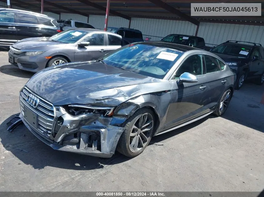 2018 Audi S5 3.0T Premium Plus VIN: WAUB4CF50JA045613 Lot: 40081850