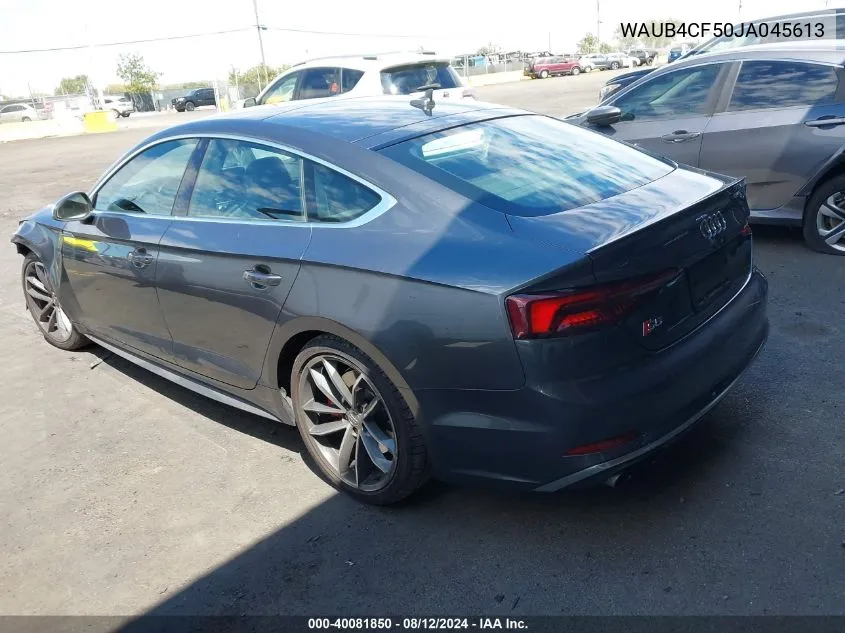 2018 Audi S5 3.0T Premium Plus VIN: WAUB4CF50JA045613 Lot: 40081850