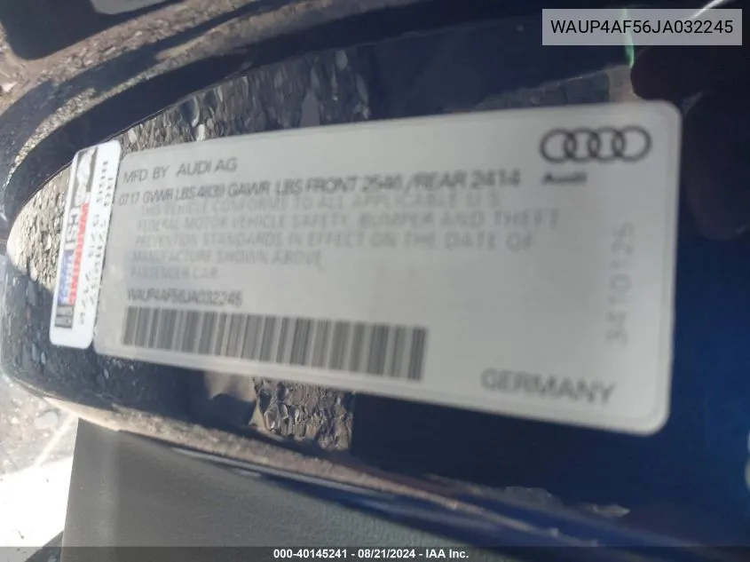 WAUP4AF56JA032245 2018 Audi S5 Premium Plus