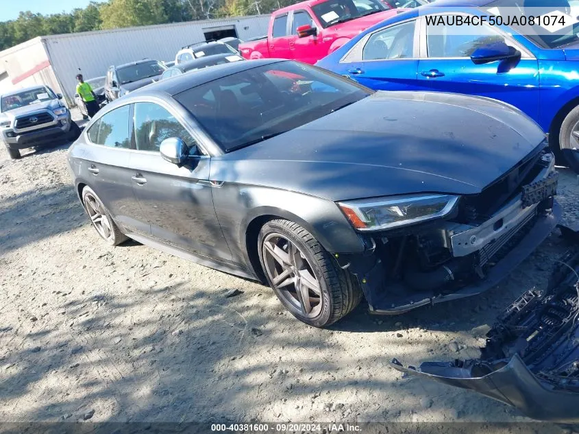 2018 Audi S5 3.0T Premium Plus VIN: WAUB4CF50JA081074 Lot: 40381600