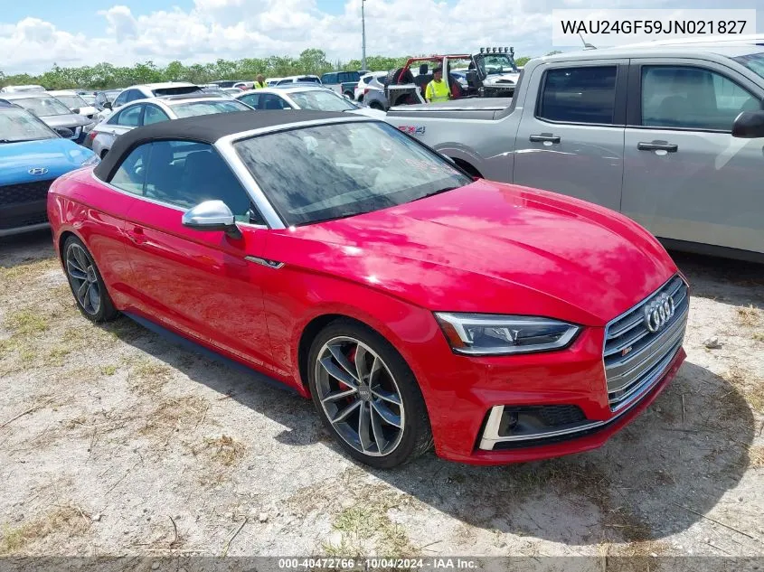 2018 Audi S5 3.0T Premium Plus VIN: WAU24GF59JN021827 Lot: 40472766