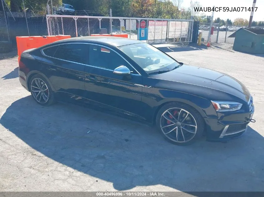 2018 Audi S5 3.0T Premium Plus VIN: WAUB4CF59JA071417 Lot: 40496996