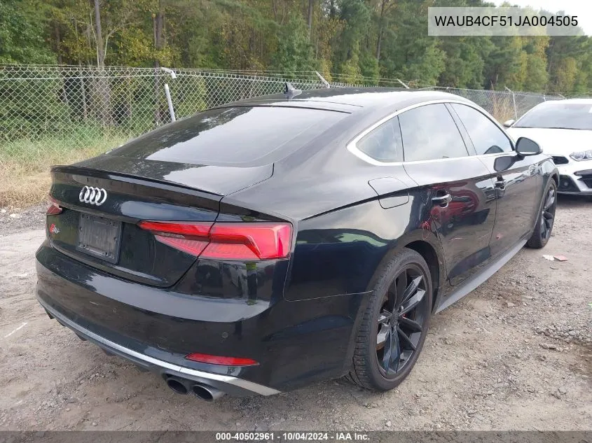 2018 Audi S5 3.0T Premium Plus VIN: WAUB4CF51JA004505 Lot: 40502961