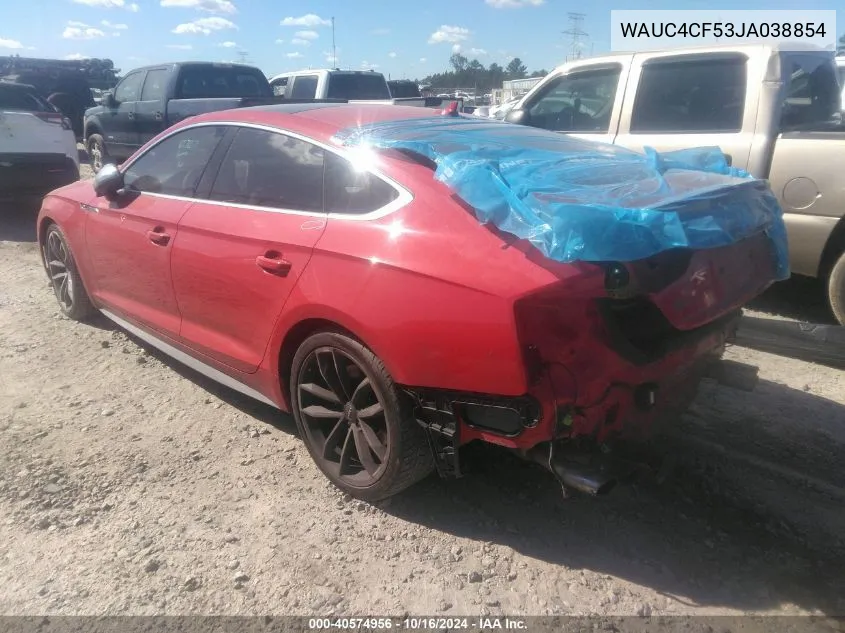 2018 Audi S5 3.0T Premium Plus VIN: WAUC4CF53JA038854 Lot: 40574956